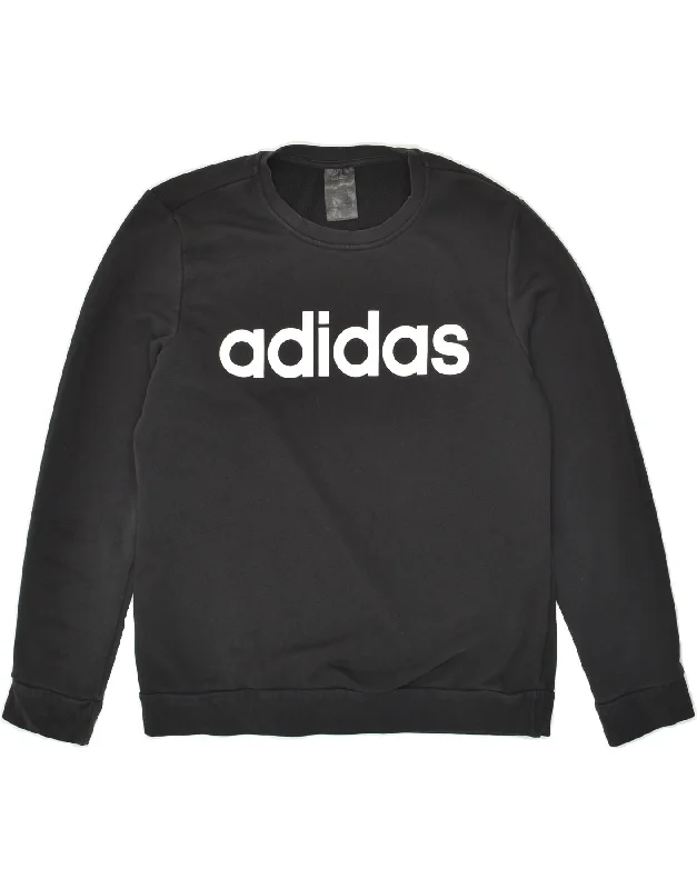 ADIDAS Womens Graphic Sweatshirt Jumper UK 14/16 Large Black Cotton Hoodie with Ribbed Hem Stretchable Secure