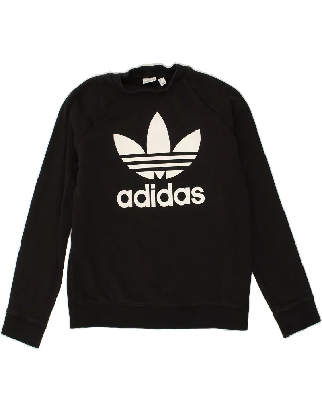 ADIDAS Womens Graphic Sweatshirt Jumper UK 14 Medium Black Cotton Hoodie with Set-In Sleeves Structured Classic