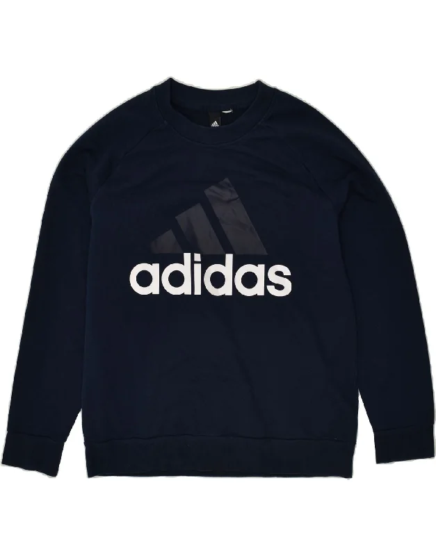 ADIDAS Womens Graphic Sweatshirt Jumper UK 18 XL Navy Blue Hoodie Crop Top Short Trendy