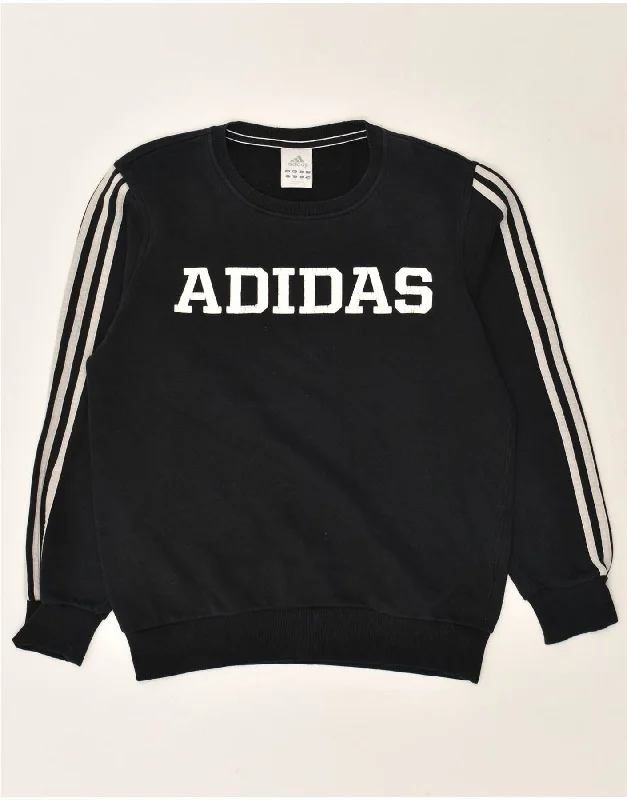 ADIDAS Womens Graphic Sweatshirt Jumper UK 8 Small Black Cotton Hoodie with Emblem Brand Identity