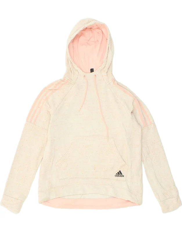 ADIDAS Womens Hoodie Jumper UK 8/10 Small Beige Flecked Cotton Hoodie with Logo Branding Identity