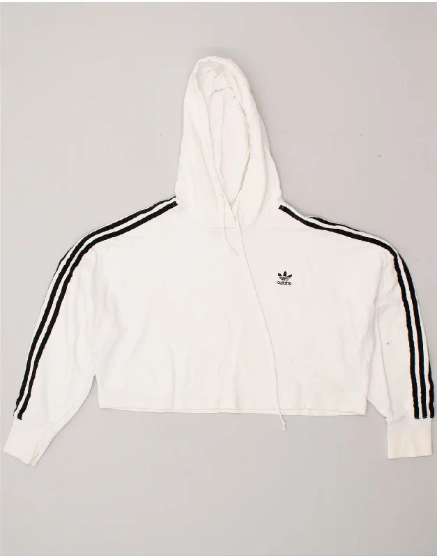 ADIDAS Womens Oversized Crop Hoodie Jumper UK 6 XS White Cotton Cotton Hoodie Fleece Lining Warmth