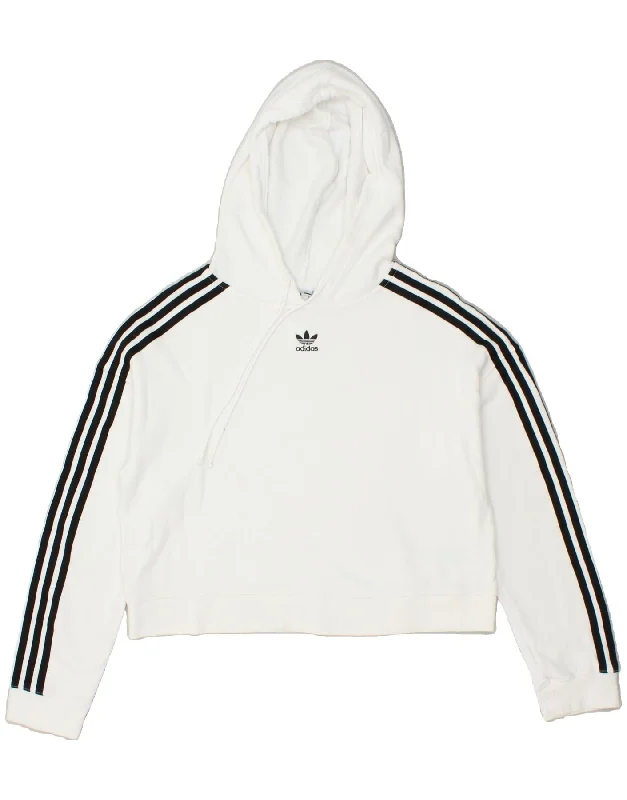 ADIDAS Womens Oversized Crop Hoodie Jumper UK 8 Small White Cotton Hoodie with Side Slits Relaxed Casual