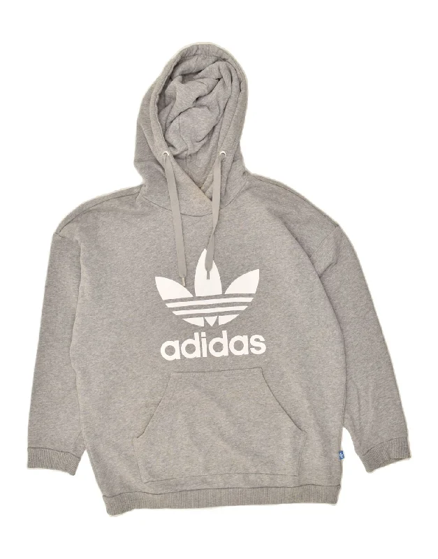 ADIDAS Womens Oversized Graphic Hoodie Jumper UK 16 Large Grey Cotton Hoodie with Elastic Waist Stretchable Comfortable