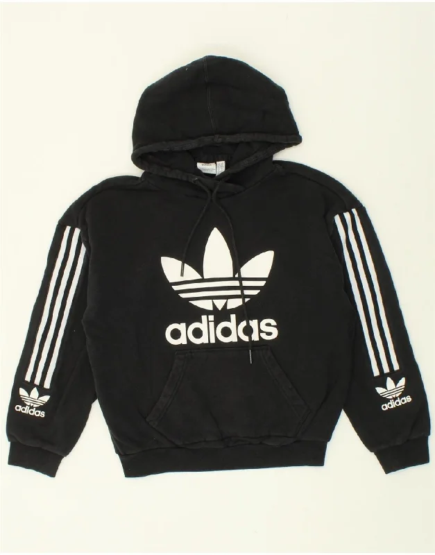 ADIDAS Womens Oversized Graphic Hoodie Jumper UK 6 XS Black Cotton Hoodie with Ribbed Cuffs Snug Fit Comfort