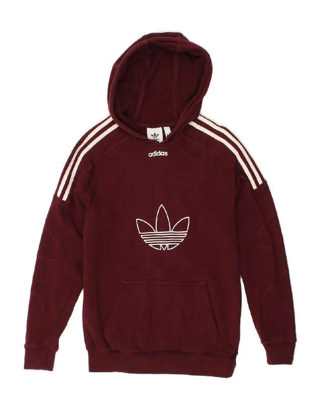 ADIDAS Womens Oversized Graphic Hoodie Jumper UK 6 XS Burgundy Cotton Hoodie with Patch Decorative Personalized