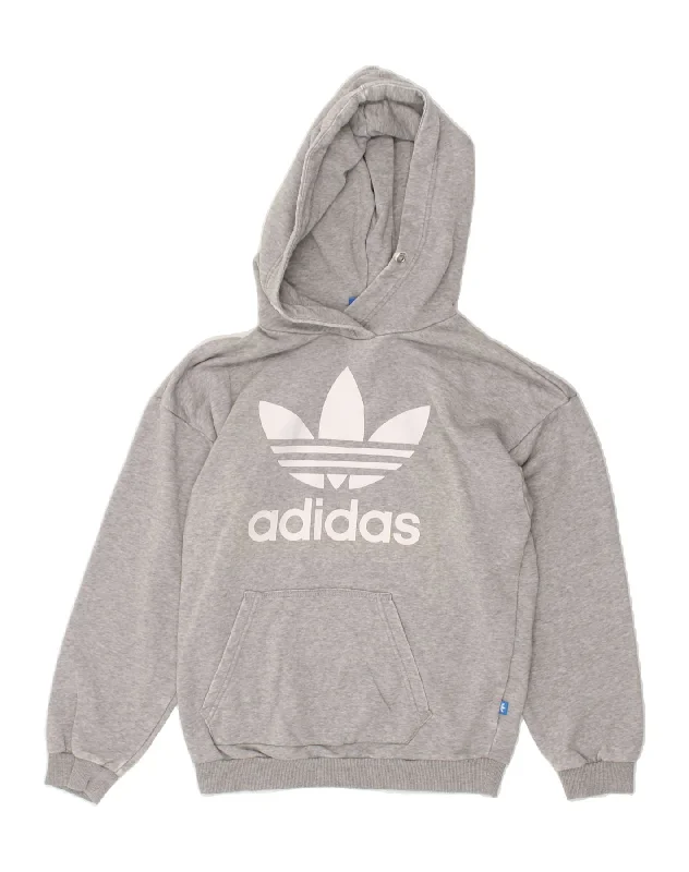 ADIDAS Womens Oversized Graphic Hoodie Jumper UK 6 XS  Grey Cotton Cotton Hoodie Fleece Lining Warmth