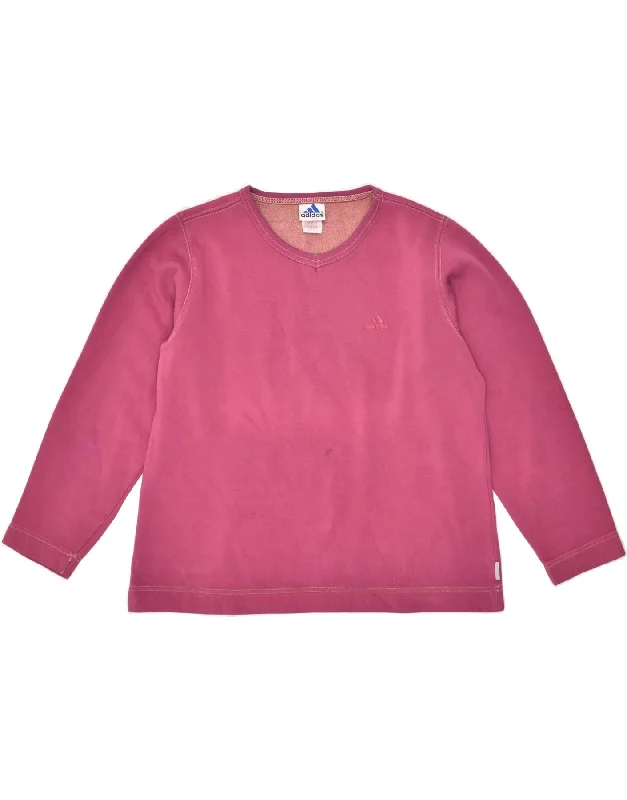 ADIDAS Womens Sweatshirt Jumper UK 14 Large Pink Cotton Hoodie with Crew Neck Simple Timeless