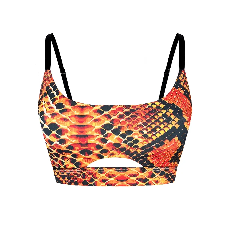 Adjustable Pole Dance Sports Bra Luna Snake Print Orange Elegant Lace Lingerie