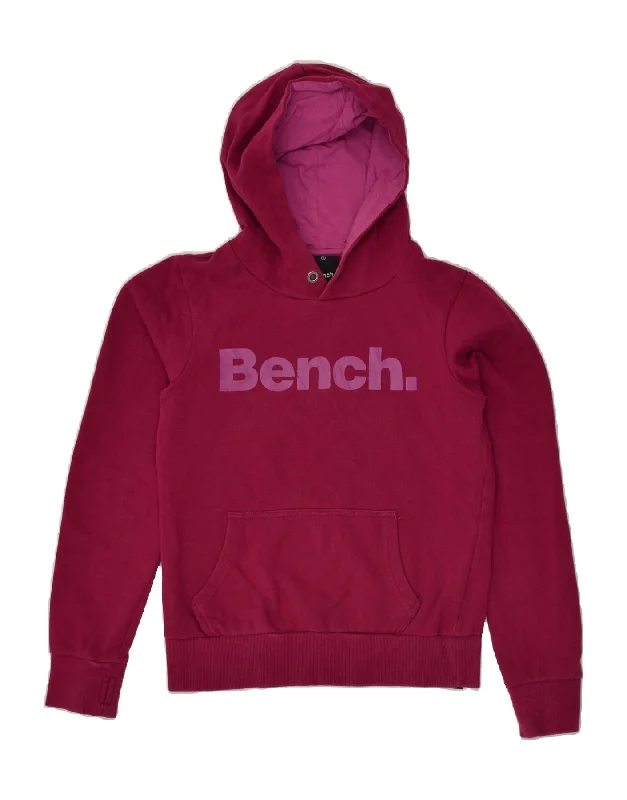 BENCH Womens Graphic Hoodie Jumper UK 10 Small Pink Cotton Hoodie with High-Low Hem Asymmetrical Trendy