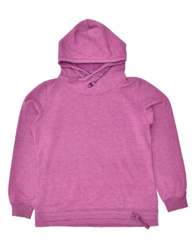 CHAMPION Womens Authentic Graphic Hoodie Jumper UK 18 XL Pink Flecked Hoodie with Cuffed Sleeves Snug Secure