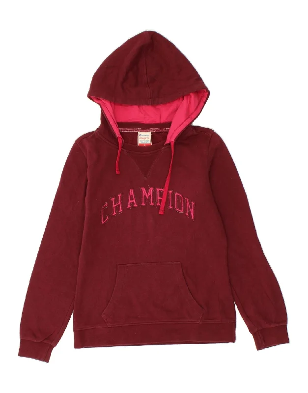 CHAMPION Womens Heritage Fit Graphic Hoodie Jumper UK 10 Small Maroon Hoodie with Pocket Utility Practical