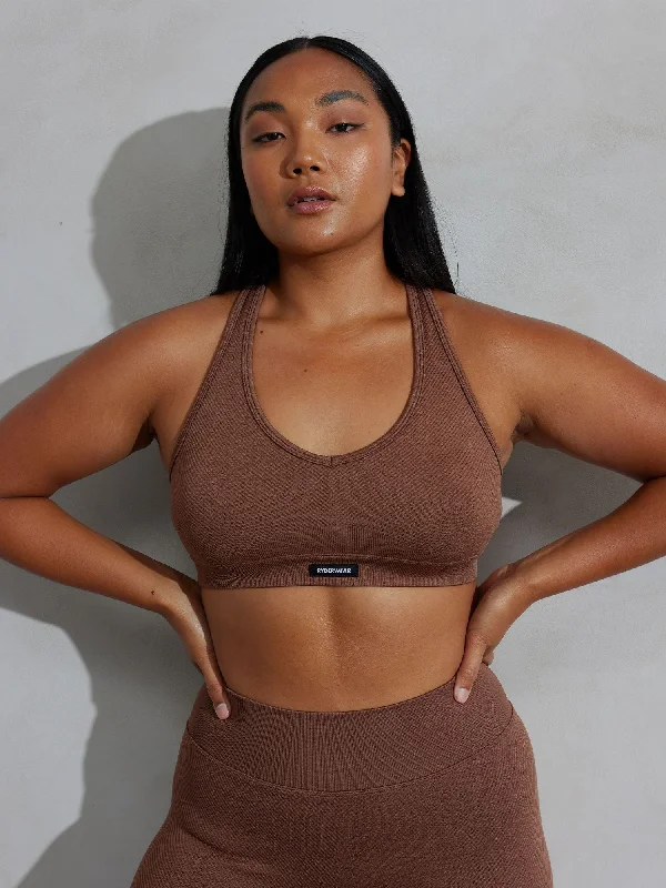 Circuit Rib Seamless Sports Bra - Chocolate Soft Support Bra