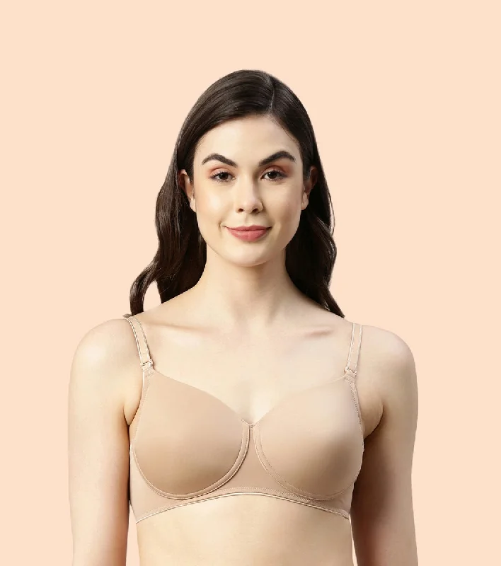 Enamor Dope Dye F165 Ecolite Fabric Smooth Support Bra for Women - Padded, Wirefree and High Coverage - Honey Beige Full Coverage Bra