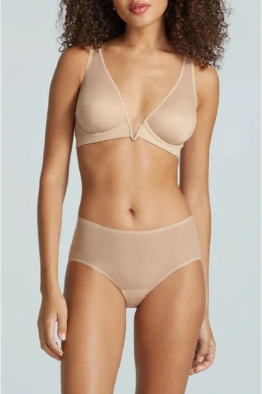 Mesh Plunge Underwire Bra in Beige Soft Lace Bra