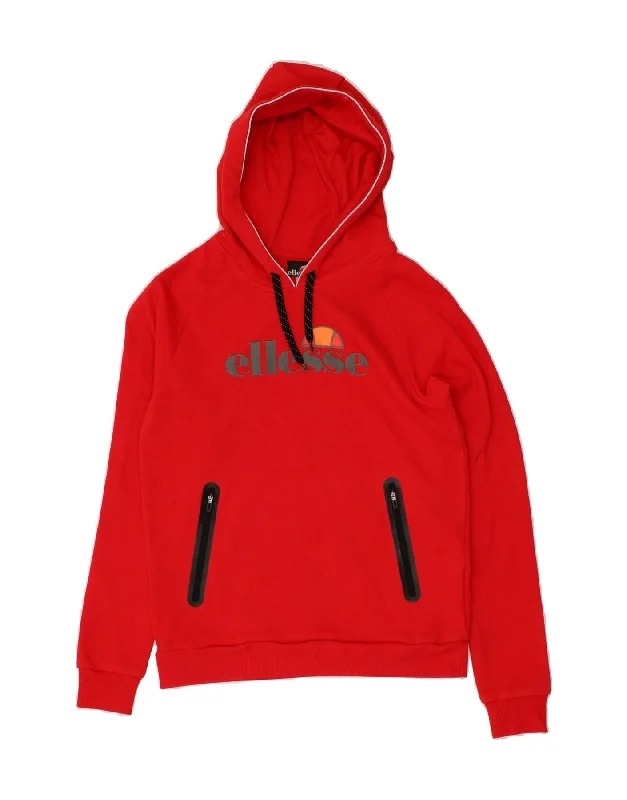 ELLESSE Womens Graphic Hoodie Jumper UK 10 Small  Red Cotton Graphic Hoodie Design Print