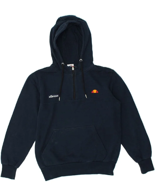 ELLESSE Womens Graphic Zip Neck Hoodie Jumper UK 14 Medium Navy Blue Hoodie with Raglan Sleeves Sporty Comfortable