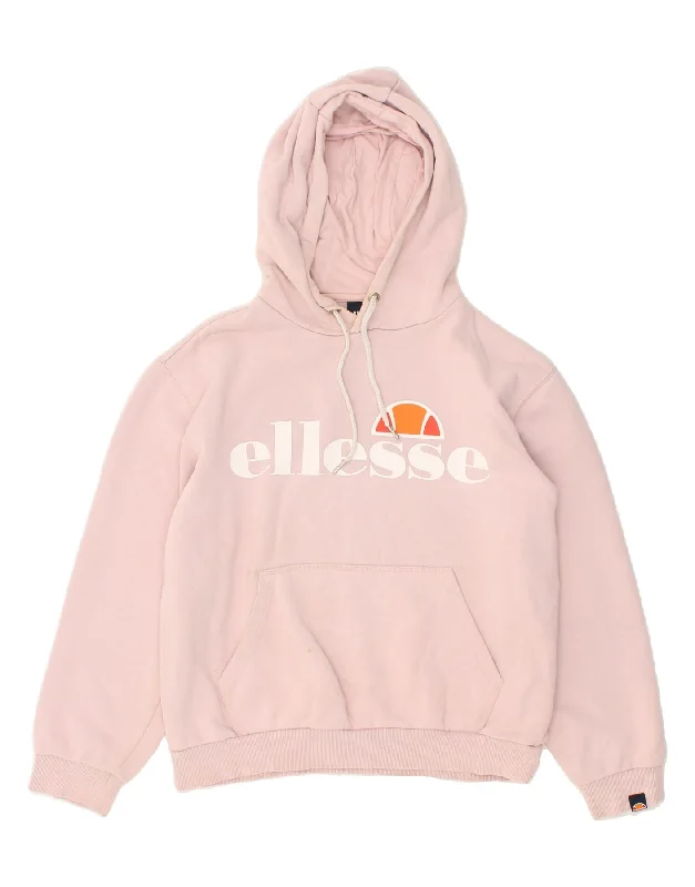 ELLESSE Womens Loose Fit Graphic Hoodie Jumper UK 12 Medium Pink Cotton Hoodie with Relaxed Fit Easy Casual