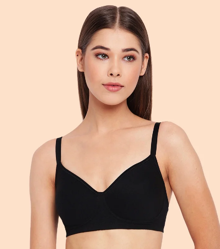 Enamor Fab-Cool A042 Side Support Shaper  Stretch Cotton Everyday Bra for Women- High Coverage, Non Padded and Wirefree - Black Push-Up Padded Bra