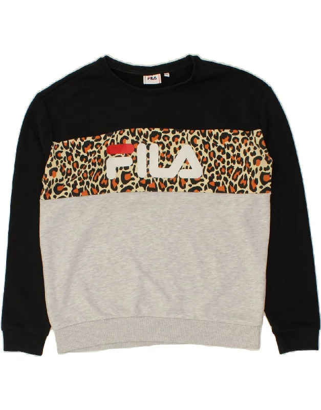 FILA Womens Oversized Graphic Sweatshirt Jumper UK 14 Medium Multicoloured Hoodie with Hem Drawcord Adjustable Customizable