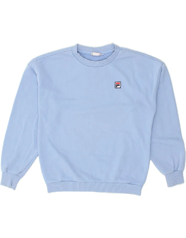 FILA Womens Sweatshirt Jumper UK 8 Small Blue Cotton Hoodie with Bell Sleeves Flared Feminine