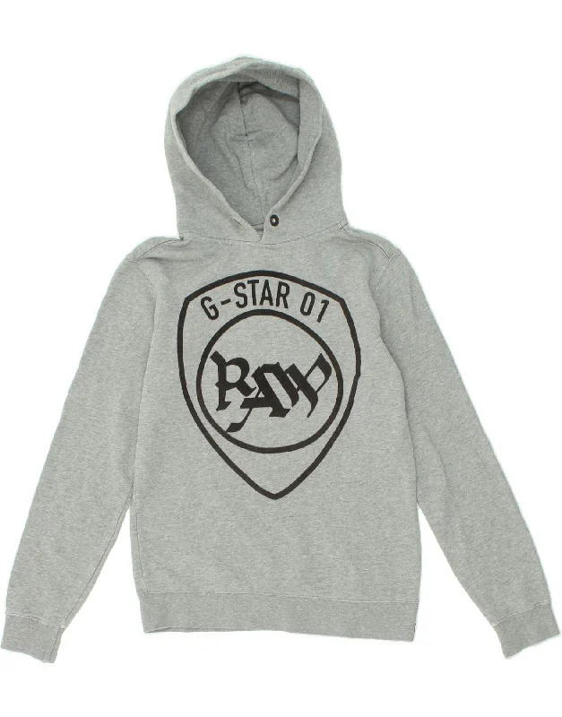 G-STAR Womens Graphic Hoodie Jumper UK 14 Medium Grey Cotton Hoodie with Metallic Shiny Futuristic