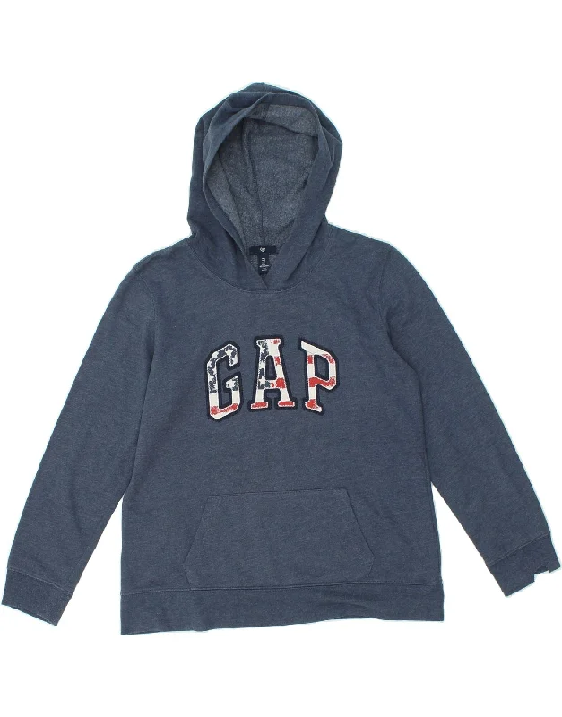 GAP Womens Graphic Hoodie Jumper UK 16 Large Navy Blue Cotton Hoodie Jacket Zipper Layering