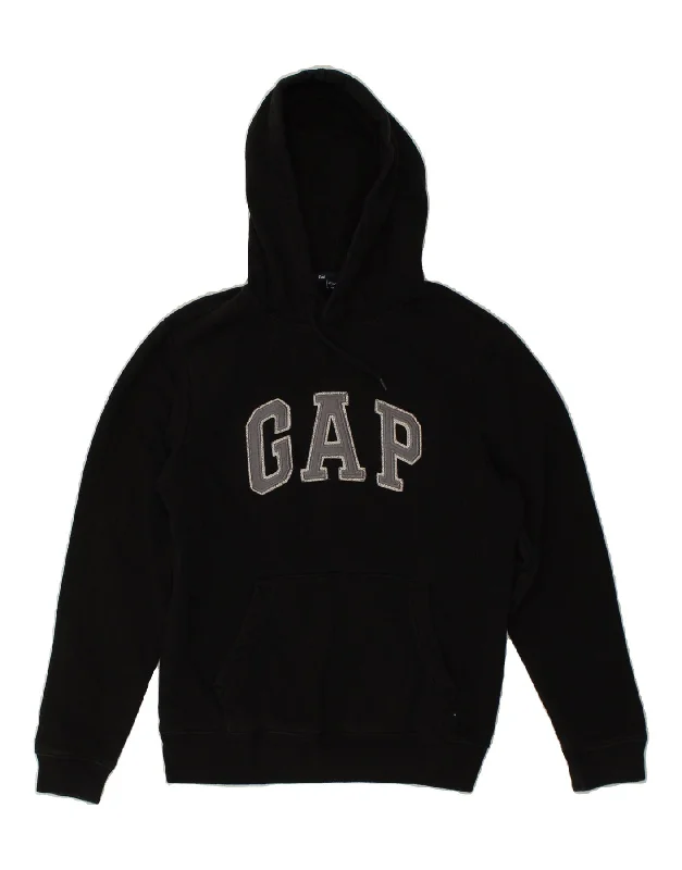 GAP Womens Graphic Hoodie Jumper UK 6 XS Black Cotton Hoodie with Elastic Waist Stretchable Comfortable