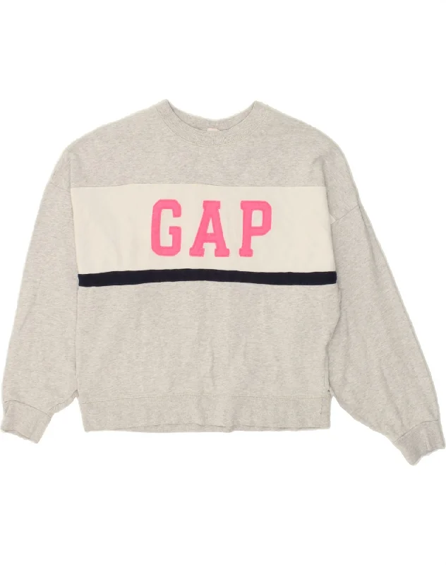 GAP Womens Graphic Sweatshirt Jumper UK 10 Small Grey Colourblock Cotton Hoodie with Double Zipper Versatile Adjustable