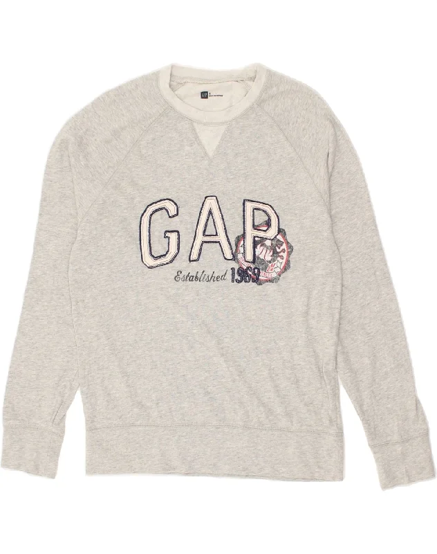 GAP Womens Graphic Sweatshirt Jumper UK 10 Small Grey Hoodie with Button Placket Classic Preppy