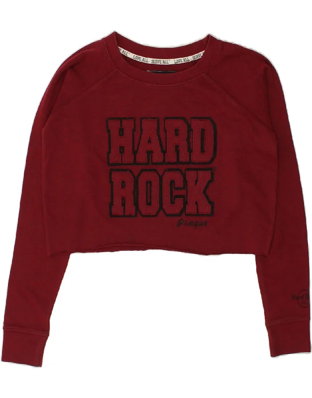 HARD ROCK CAFE Womens Prague Graphic Sweatshirt Jumper UK 10 Small Red Hoodie with Embroidery Detailed Premium