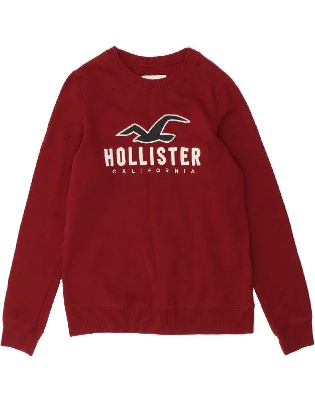 HOLLISTER Womens Graphic Sweatshirt Jumper UK 10 Small Red Cotton Hoodie with Button Classic Timeless