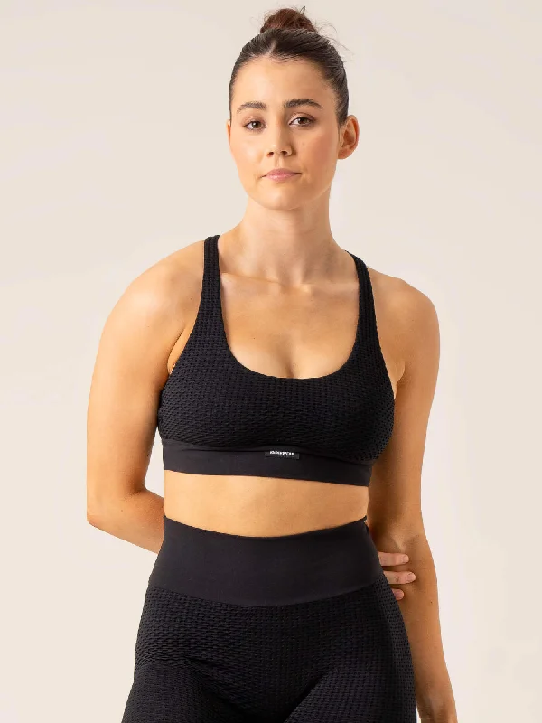 Honeycomb Seamless Sports Bra - Black Trendy Lace Bra