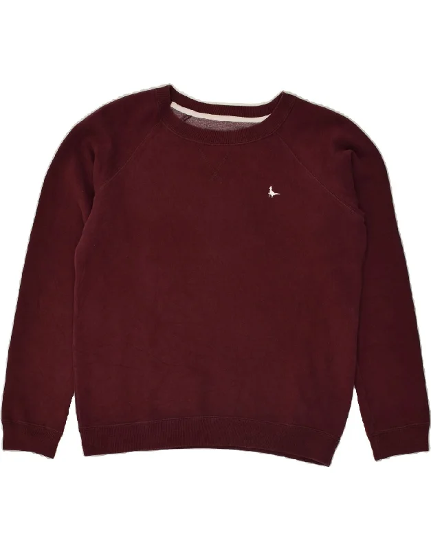 JACK WILLS Womens Sweatshirt Jumper UK 8 Small Burgundy Cotton Hoodie with Raw Hem Edgy Unfinished