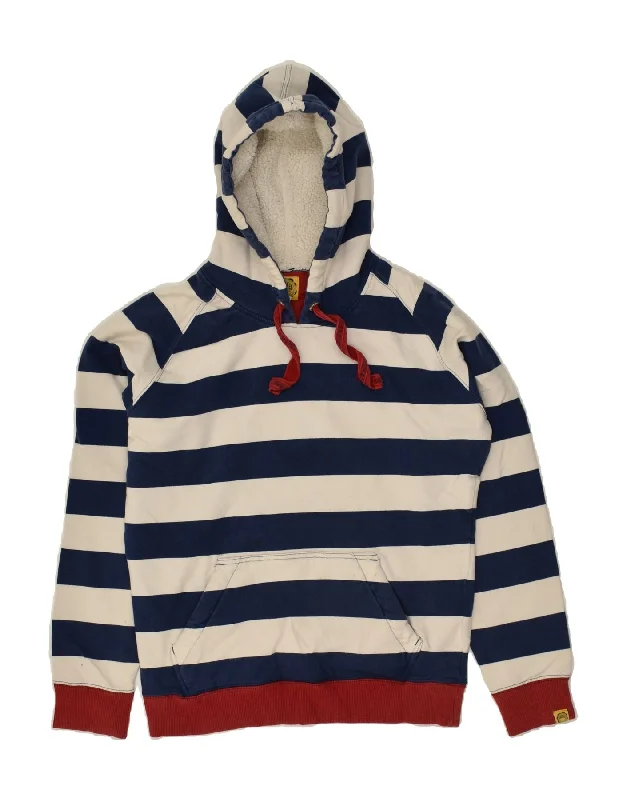 JOULES Womens Hoodie Jumper UK 12 Medium Navy Blue Striped Cotton Hoodie with Snap Buttons Easy Quick