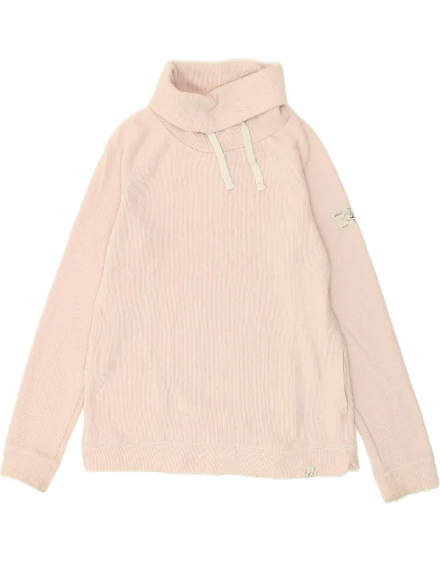 JOULES Womens Roll Neck Sweatshirt Jumper UK 10 Small Pink Cotton Hoodie with Back Slit Movement Comfort