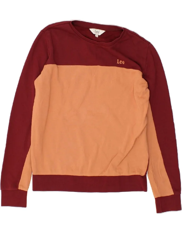 LEE Womens Regular Fit Sweatshirt Jumper UK 10 Small Burgundy Colourblock Oversized Hoodie Comfort Casual