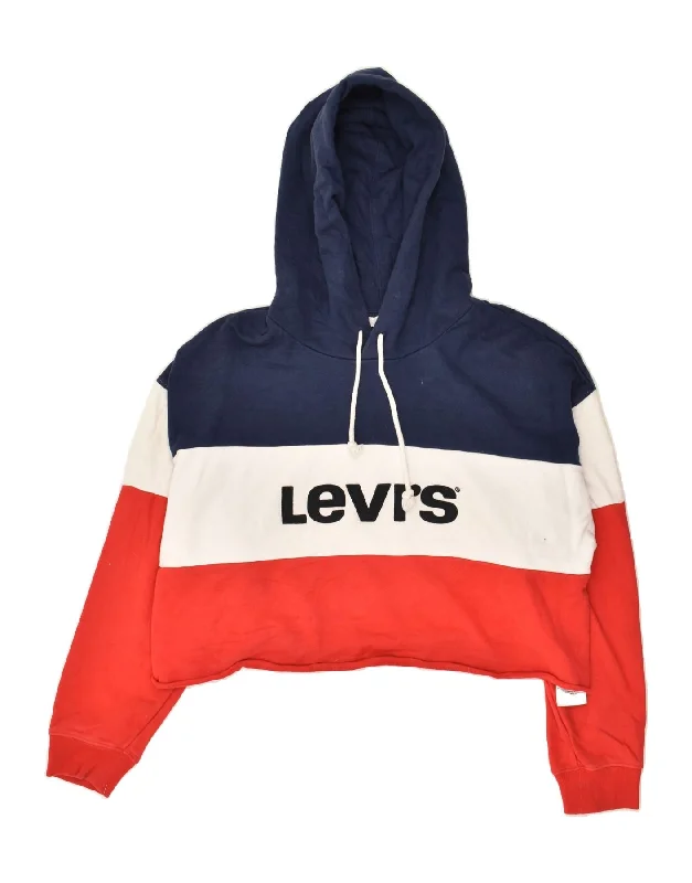 LEVI'S Womens Graphic Crop Hoodie Jumper UK 16 Large Multicoloured Hoodie with Crew Neck Simple Timeless