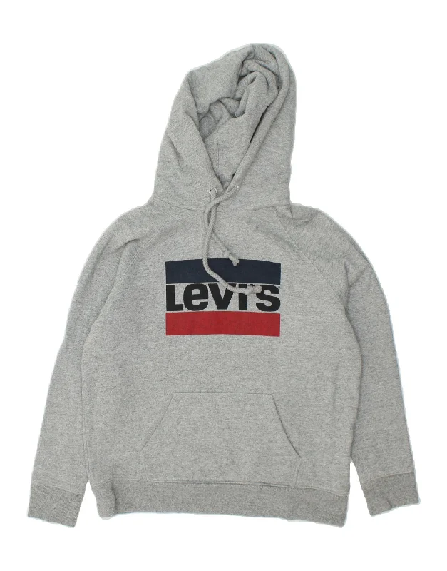 LEVI'S Womens Graphic Hoodie Jumper UK 14 Medium Grey Cotton Hoodie with Zipper Versatile Modern