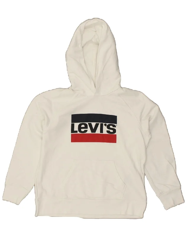 LEVI'S Womens Graphic Hoodie Jumper UK 14 Medium White Cotton Hoodie Jacket Zipper Layering