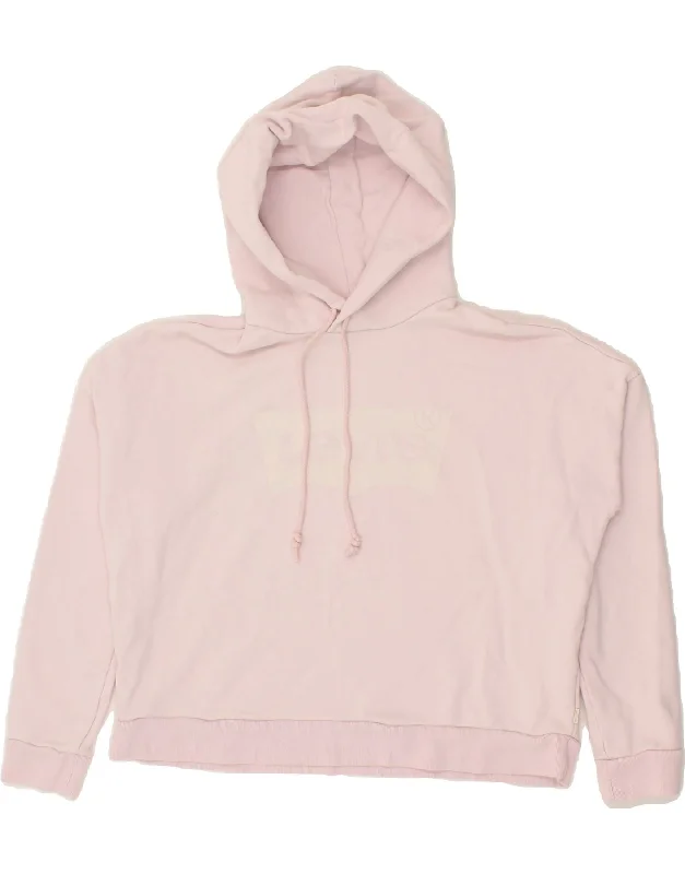 LEVI'S Womens Oversized Graphic Hoodie Jumper UK 10 Small Pink Cotton Hoodie with Monochrome Minimalist Simple