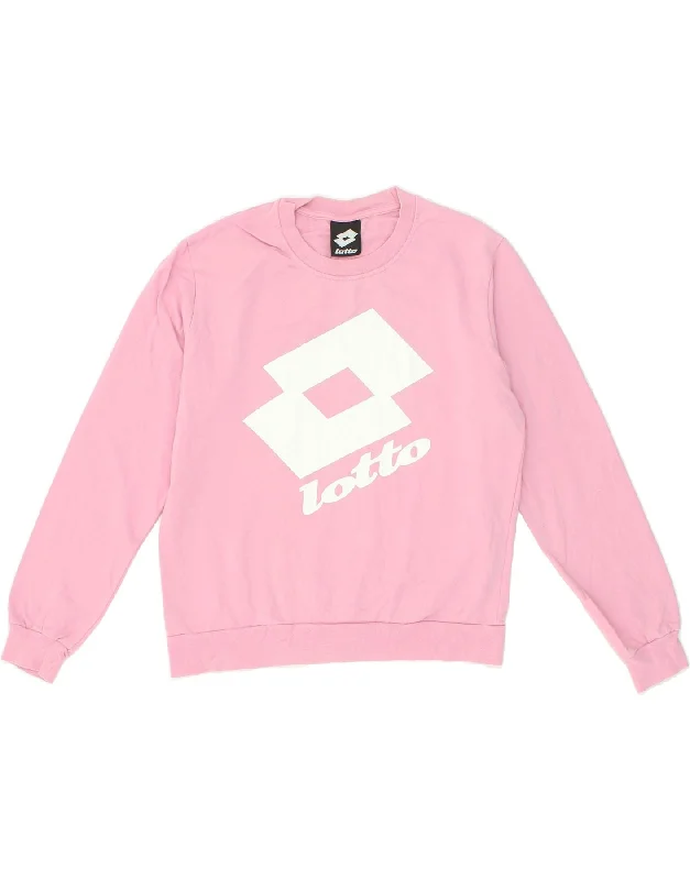 LOTTO Womens Oversized Graphic Sweatshirt Jumper UK 10 Small Pink Cotton Hooded Sweatshirt Casual Wear Street Style