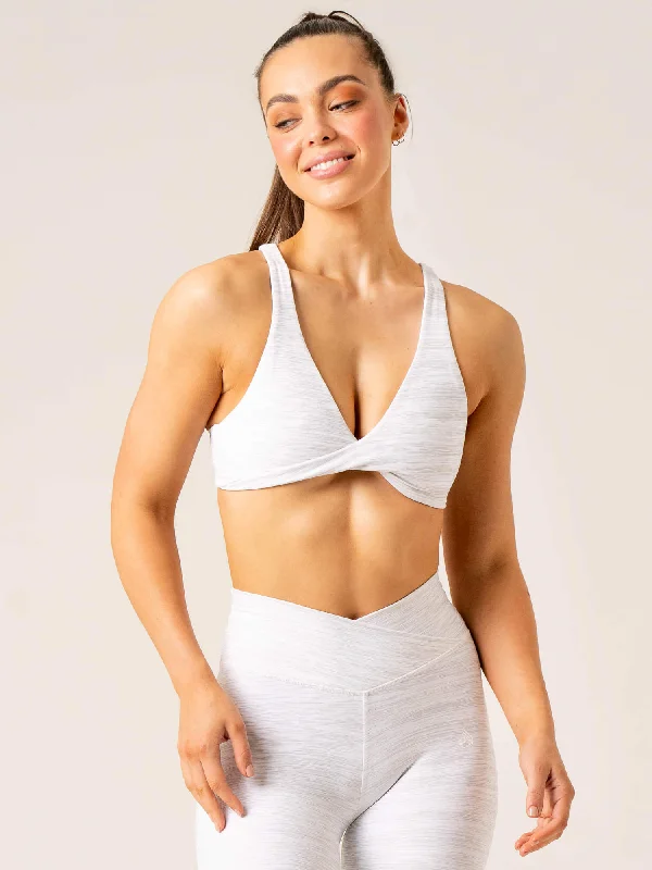 Momentum Twist Sports Bra - Snow Grey Marl Stretchy Wireless Bra