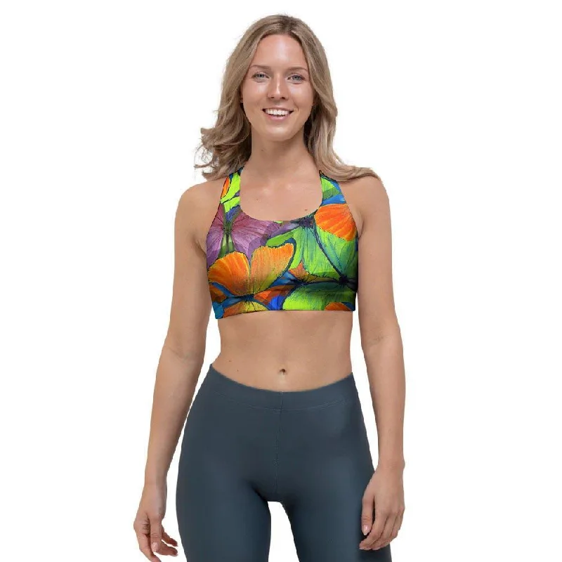 Multicolor Butterfly Print Sports Bra Daily Comfort Bra