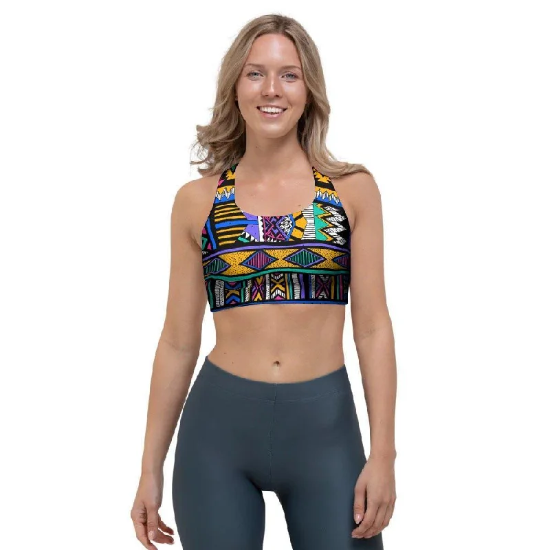 Multicolor Native Aztec Doodle Element Sports Bra Push-Up Wireless Bra