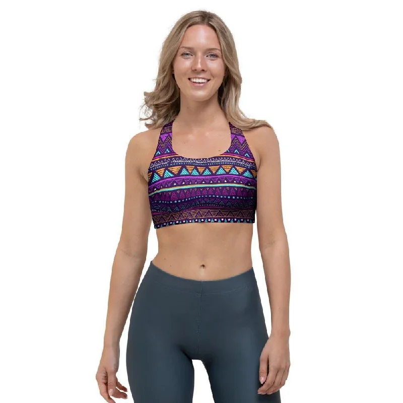 Multicolor Native Aztec Doodle Striped Sports Bra Seamless Wireless Bra