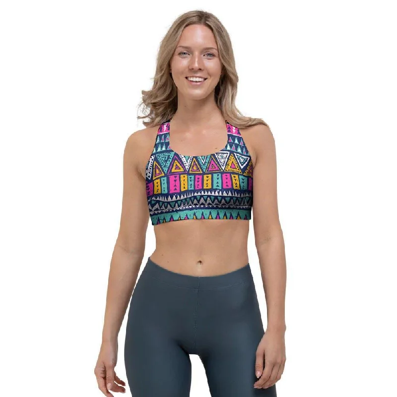 Multicolor Native Aztec Trippy Striped Sports Bra Comfortable Lounge Bra