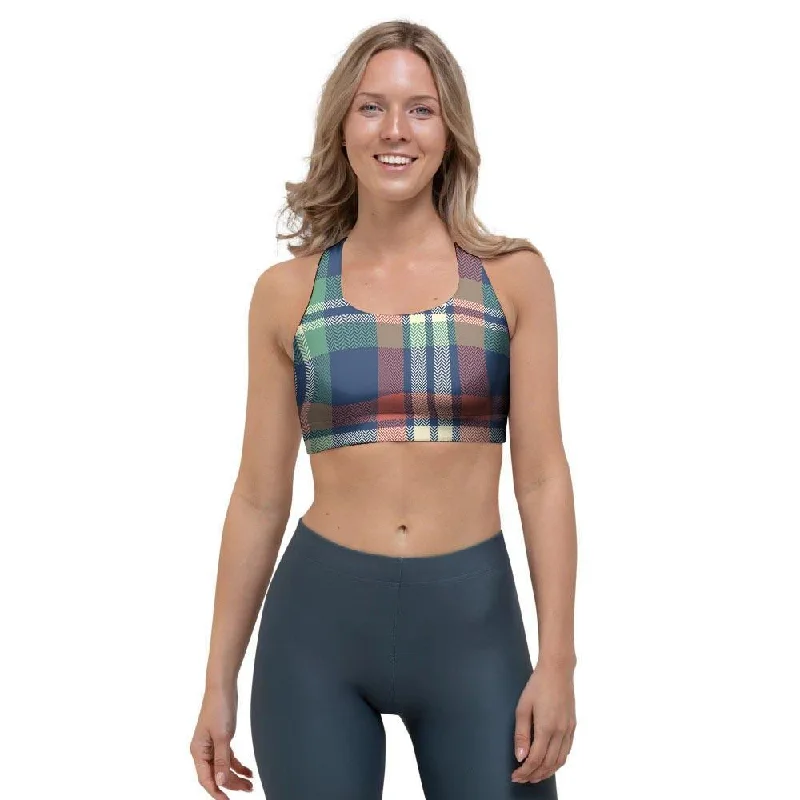 Multicolor Plaid Tartan Sports Bra High Support Bra