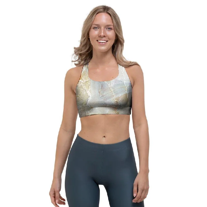 Natural Brown Marble Sports Bra Active Wear Bra