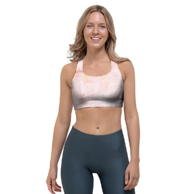 Natural Pink Marble Sports Bra Seamless Fit Bra